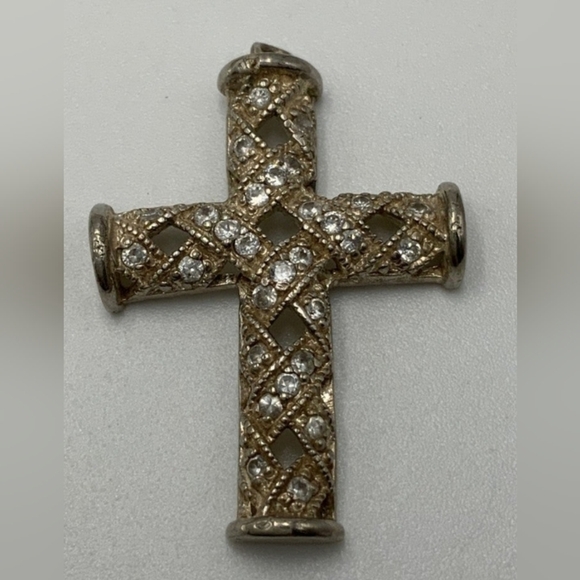 Sterling Silver Cross Pendant with Clear CZs - Picture 3 of 6